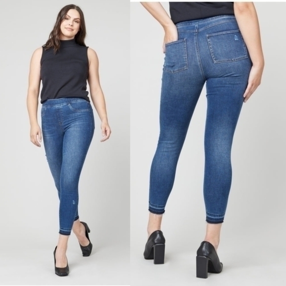 Spanx Distressed Ankle Skinny Jeans in Medium Wash